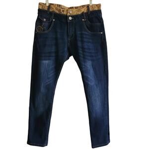 DESIGUAL Layered Graphic Waistband Straight Ankle Jeans 185SMDDX1 Women's 32‎
